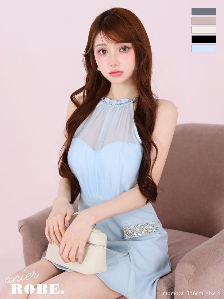 ROBE de FLEURS anier.ROBE ローブドフルール アニエルローブ Satin Bijou back open halter mini dress fm-anier4051-c