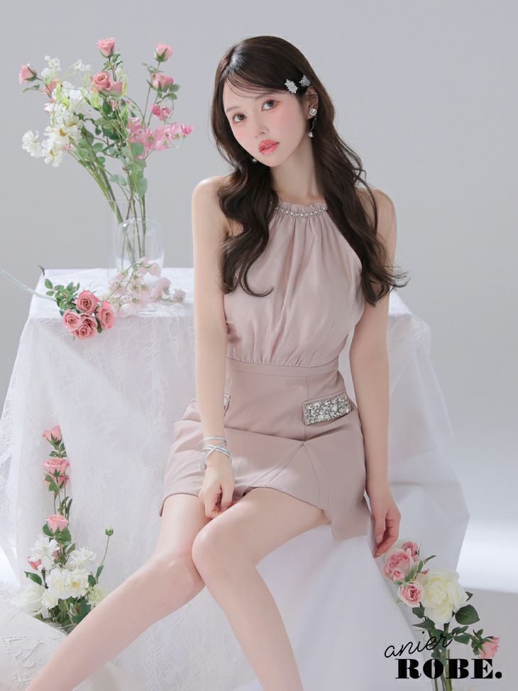 ROBE de FLEURS anier.ROBE ローブドフルール アニエルローブ Satin Bijou back open halter mini dress fm-anier4051-c