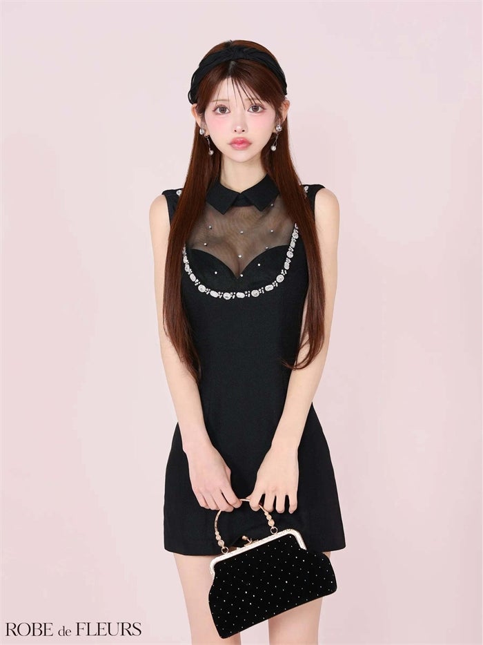 ROBE de FLEURS ローブドフルール ビジューシアーチュールタイトミニキャバドレス fm3447-c