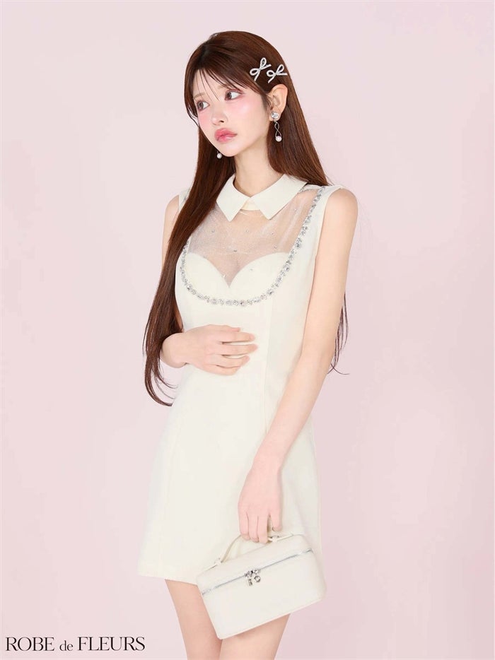 ROBE de FLEURS ローブドフルール ビジューシアーチュールタイトミニキャバドレス fm3447-c