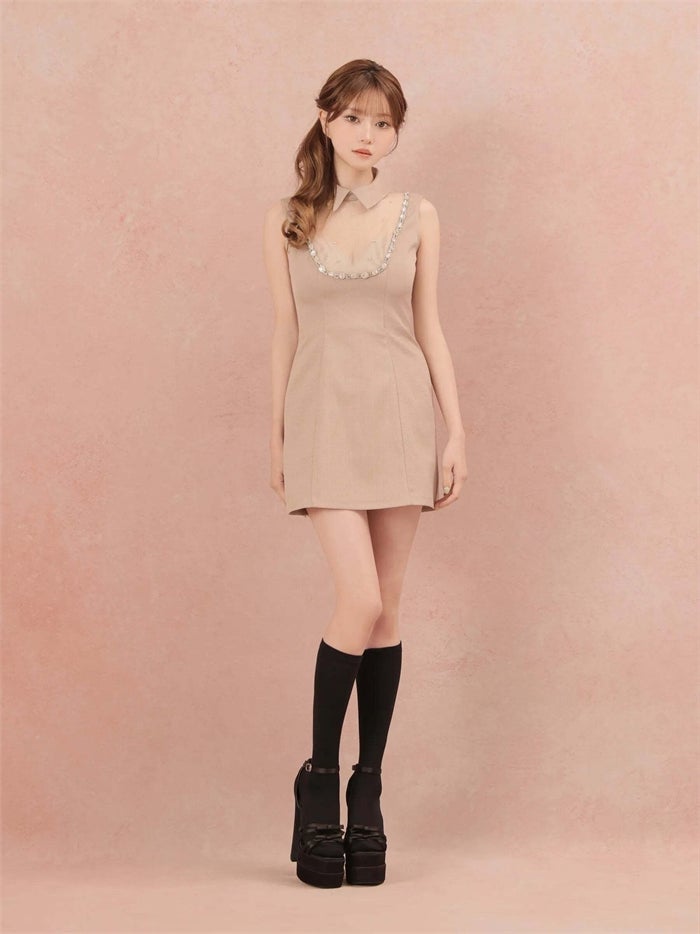 ROBE de FLEURS ローブドフルール ビジューシアーチュールタイトミニキャバドレス fm3447-c