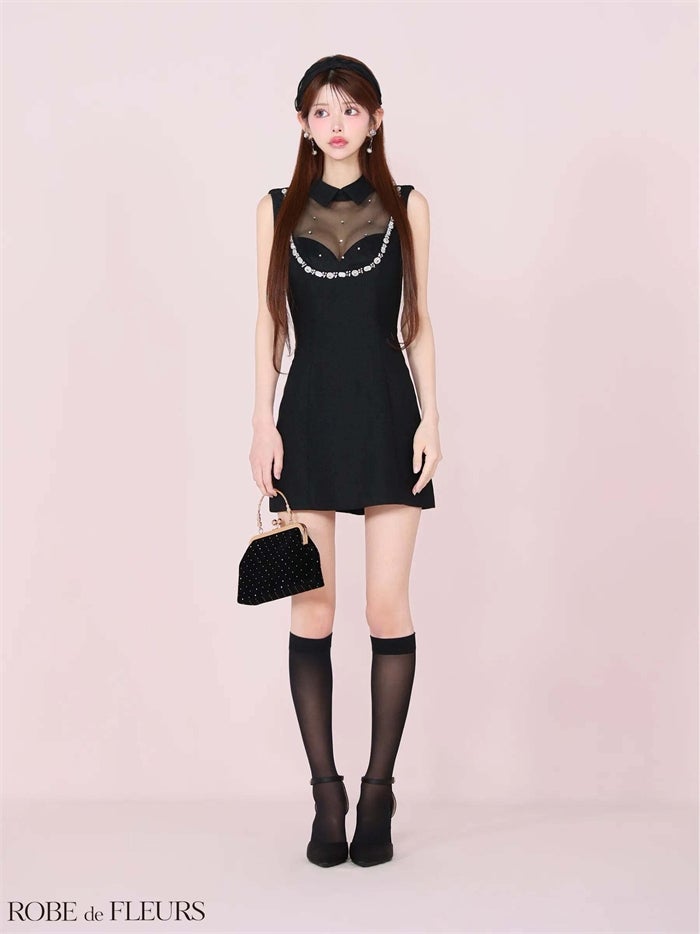 ROBE de FLEURS ローブドフルール ビジューシアーチュールタイトミニキャバドレス fm3447-c