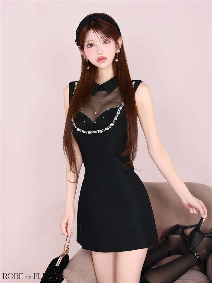 ROBE de FLEURS ローブドフルール ビジューシアーチュールタイトミニキャバドレス fm3447-c