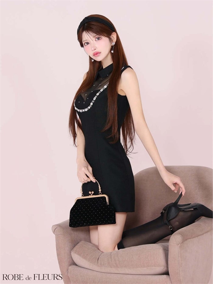 ROBE de FLEURS ローブドフルール ビジューシアーチュールタイトミニキャバドレス fm3447-c