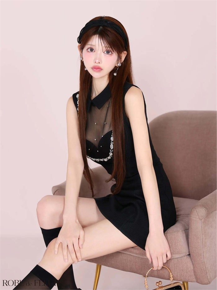 ROBE de FLEURS ローブドフルール ビジューシアーチュールタイトミニキャバドレス fm3447-c