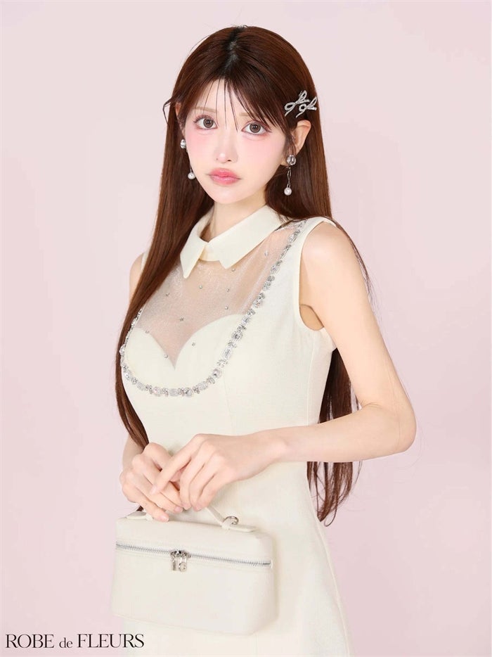 ROBE de FLEURS ローブドフルール ビジューシアーチュールタイトミニキャバドレス fm3447-c