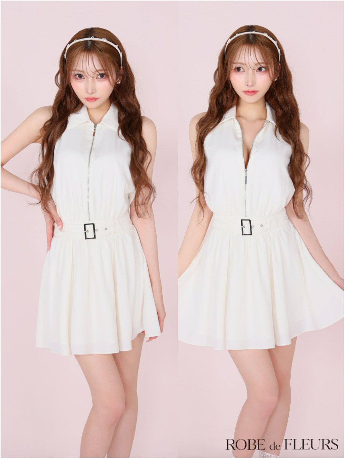 ROBE de FLEURS ローブドフルール リボンネクタイフレアミニキャバドレス fm3387-c