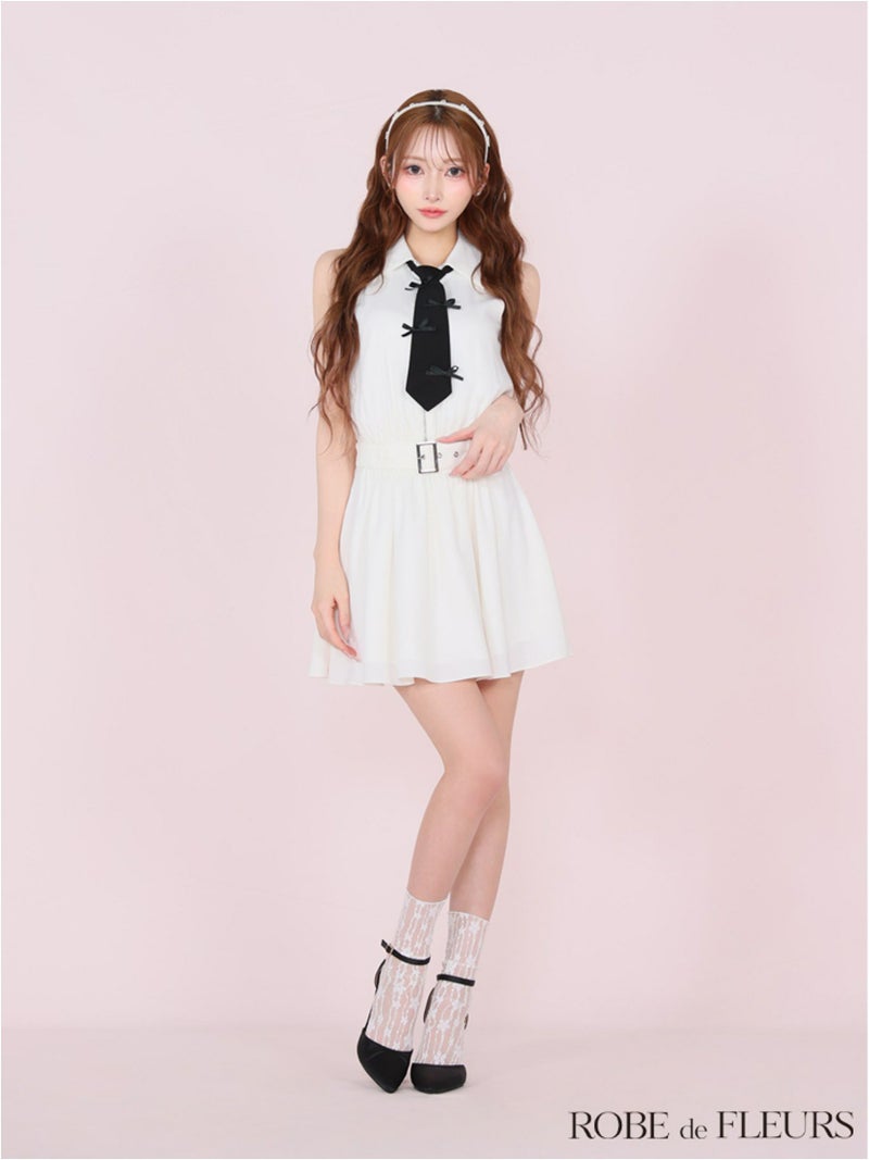 ROBE de FLEURS ローブドフルール リボンネクタイフレアミニキャバドレス fm3387-c