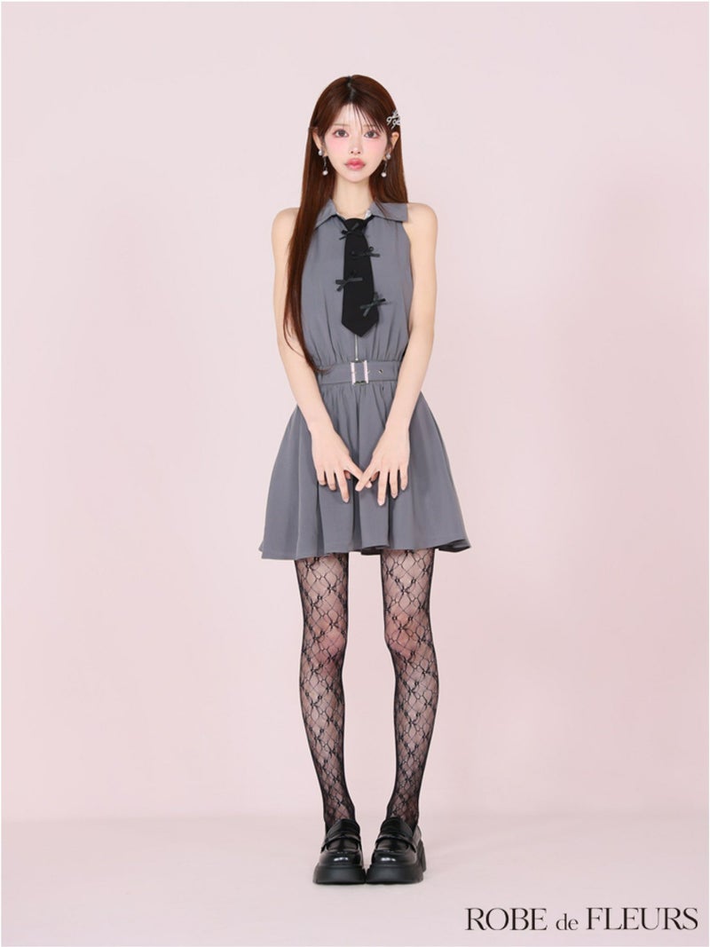 ROBE de FLEURS ローブドフルール リボンネクタイフレアミニキャバドレス fm3387-c