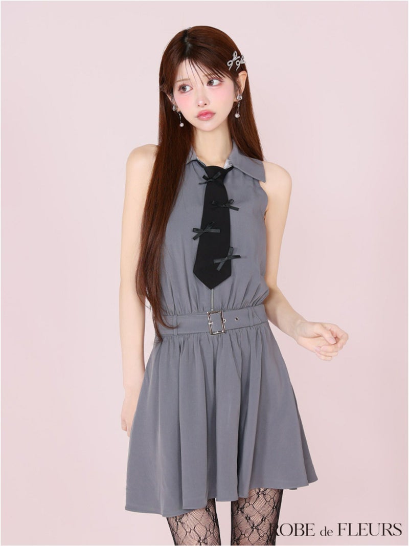 ROBE de FLEURS ローブドフルール リボンネクタイフレアミニキャバドレス fm3387-c