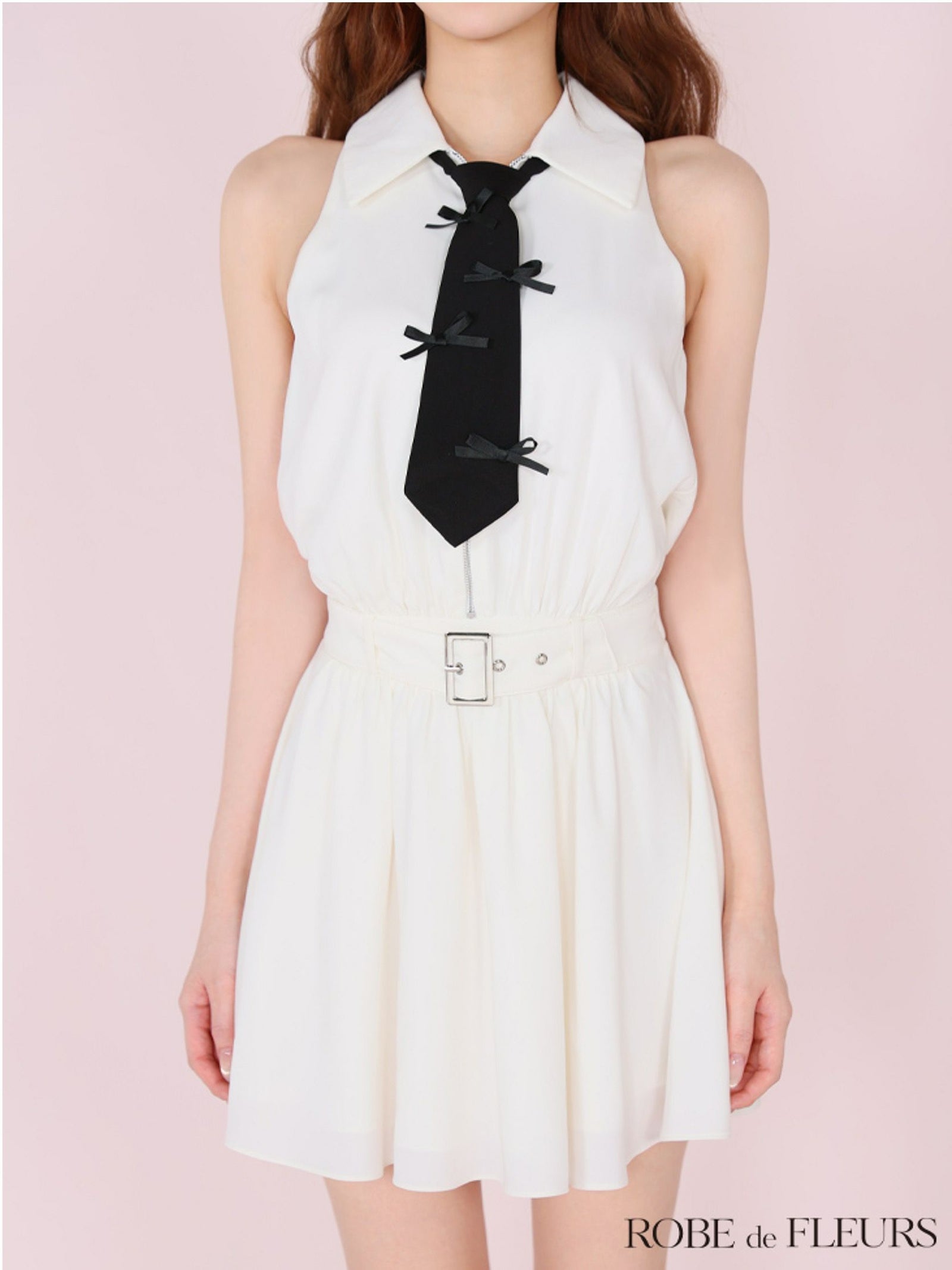 ROBE de FLEURS ローブドフルール リボンネクタイフレアミニキャバドレス fm3387-c