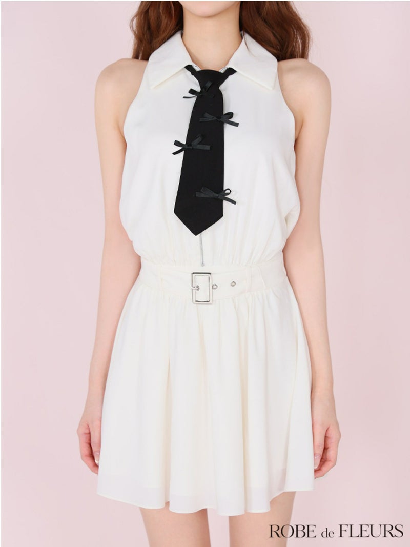 ROBE de FLEURS ローブドフルール リボンネクタイフレアミニキャバドレス fm3387-c