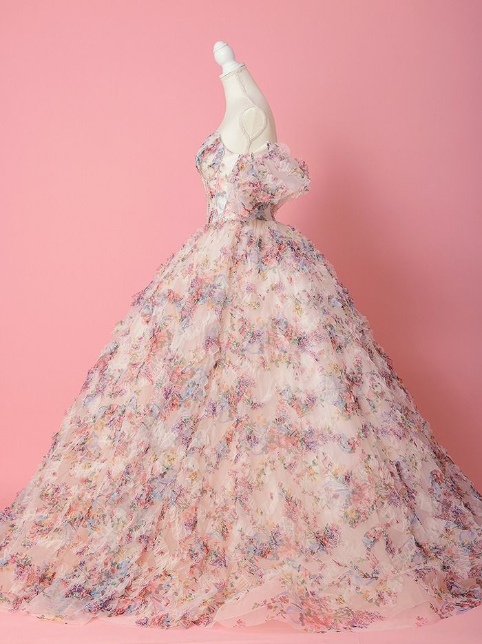 vanityME.couture. バニティミークチュール アンティークフラワー 花柄 パフスリーブ付き バストカットアウト プリンセス 姫 ロングドレス バースデードレス ピンク vctr-l-gl3609