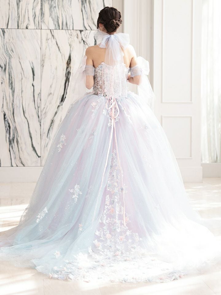 【3点セット】vanityME.couture. バニティミークチュール オーロラグラデーション フラワーモチーフ リボン ショール・スリーブ付き プリンセス 姫 ロングドレス バースデードレス ブルーピンク vctr-l-gl3570