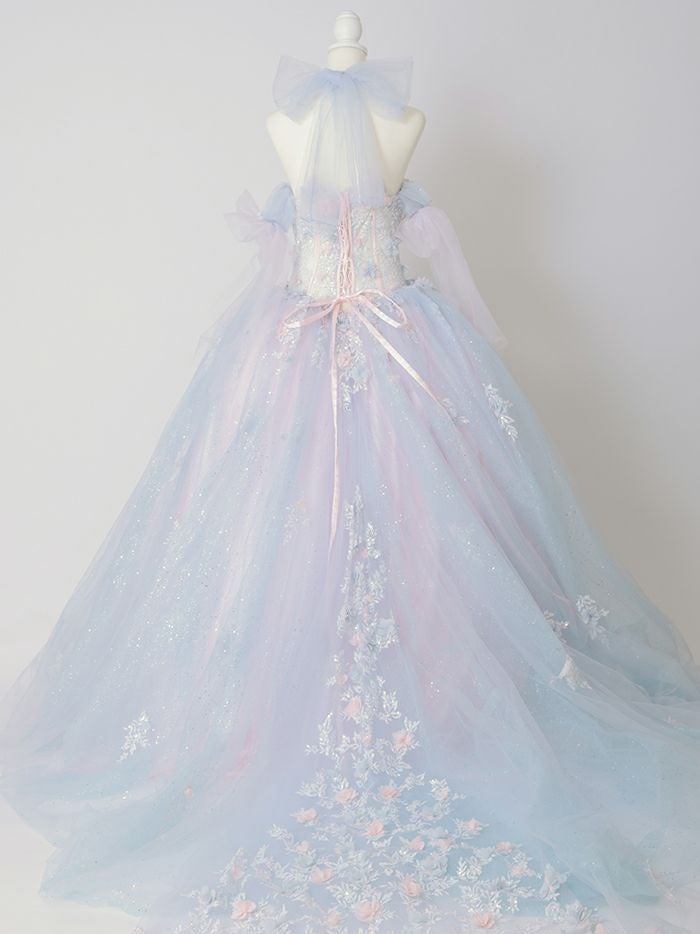 【3点セット】vanityME.couture. バニティミークチュール オーロラグラデーション フラワーモチーフ リボン ショール・スリーブ付き プリンセス 姫 ロングドレス バースデードレス ブルーピンク vctr-l-gl3570