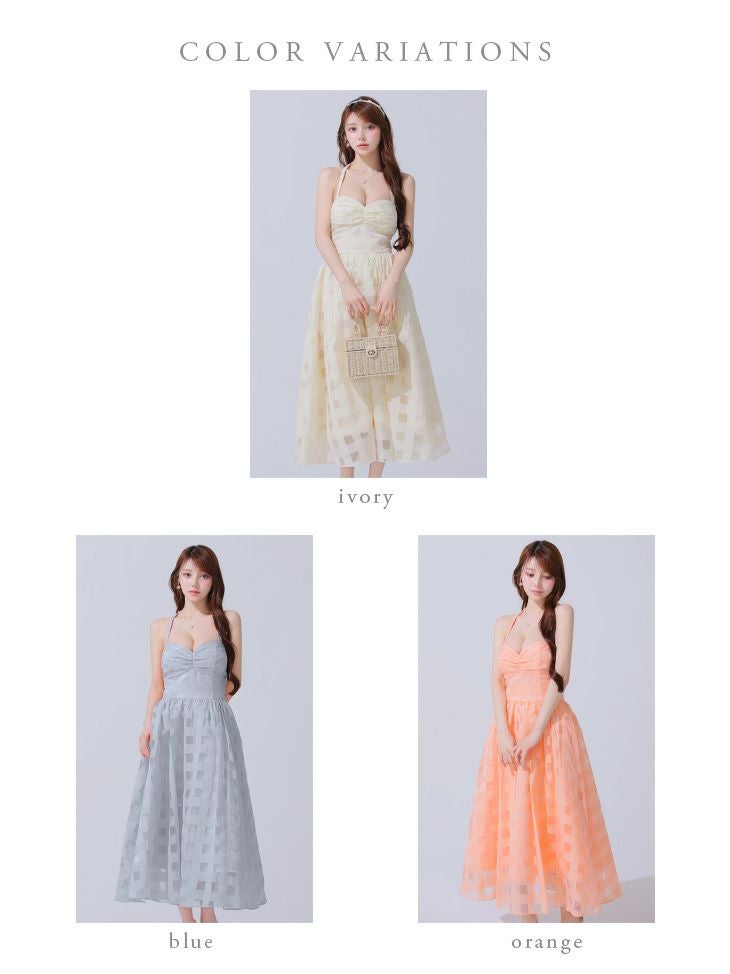 DEA. ディア バイ ローブドフルール ギンガムチェックオーガンジーフレアロングキャバドレス de3784