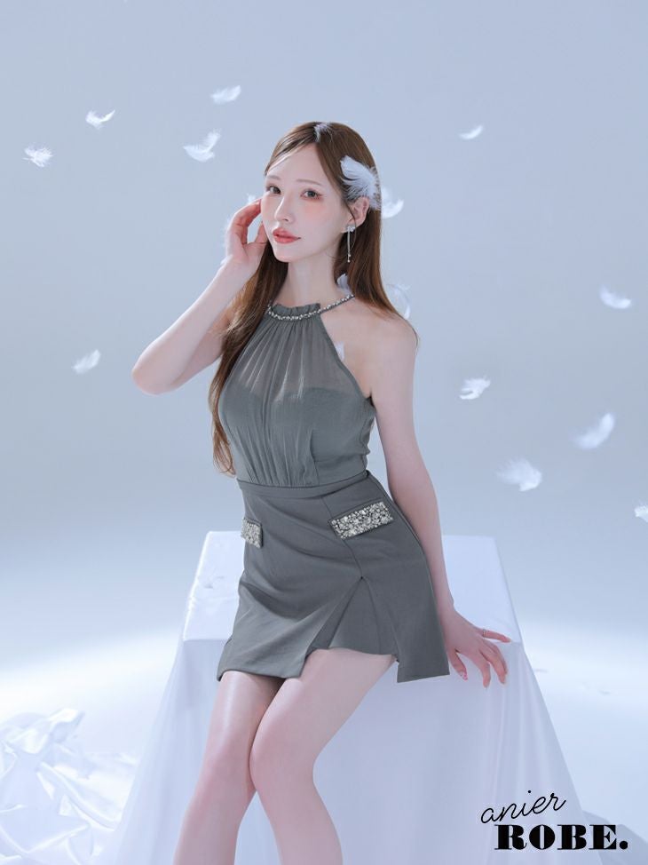 ROBE de FLEURS anier.ROBE ローブドフルール アニエルローブ Satin Bijou back open halter mini dress サテンビジューバックオープンホルターミニドレス fm-anier4051