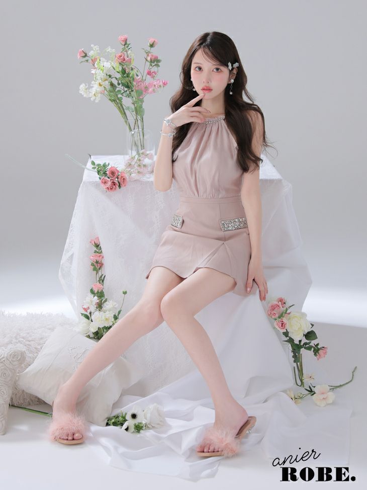 ROBE de FLEURS anier.ROBE ローブドフルール アニエルローブ Satin Bijou back open halter mini dress サテンビジューバックオープンホルターミニドレス fm-anier4051