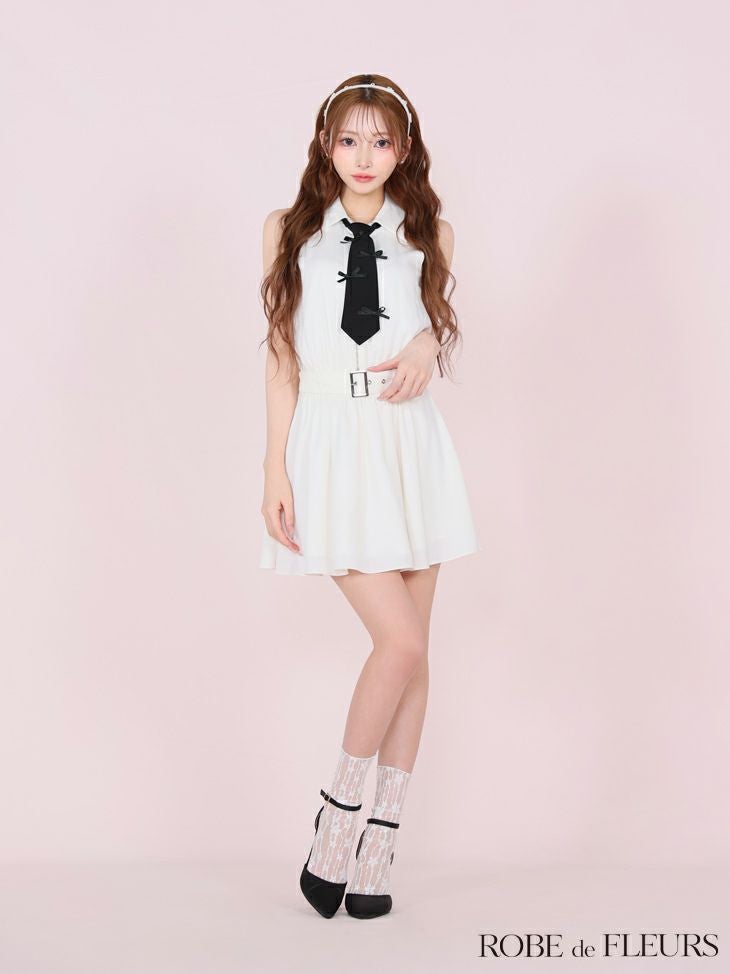 ROBE de FLEURS ローブドフルール リボンネクタイフレアミニキャバ