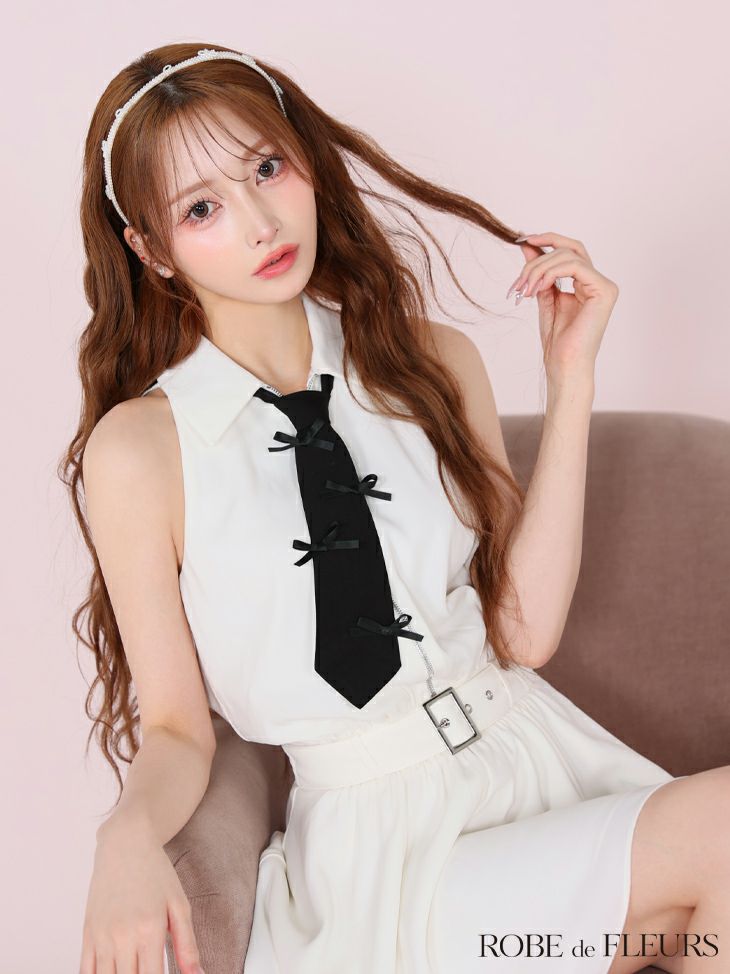 ローブドフルール リボンネクタイフレアミニキャバドレス ROBE de FLEURS ローブドフルール リボンネクタイフレアミニキャバ