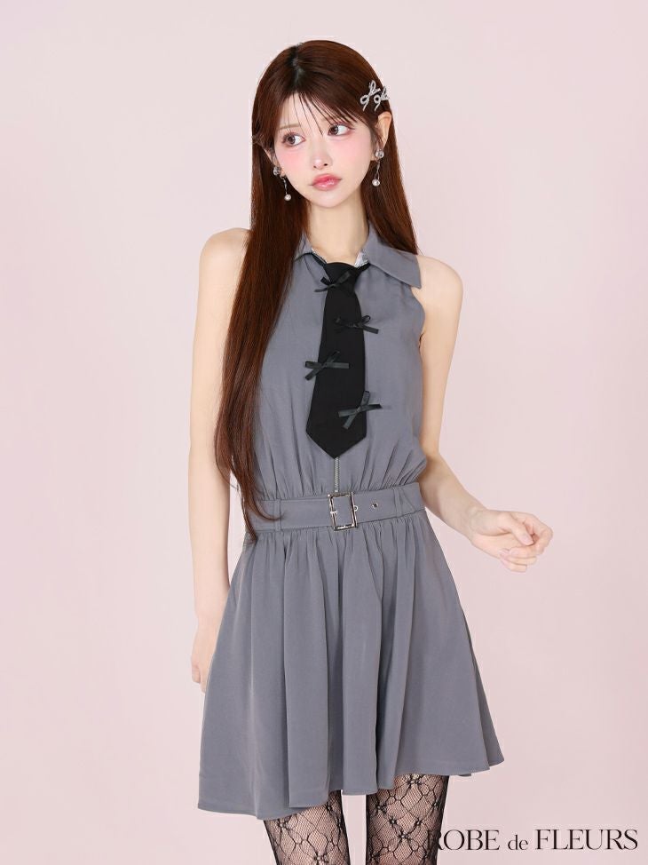 ROBE de FLEURS ローブドフルール リボンネクタイフレアミニキャバドレス fm3387