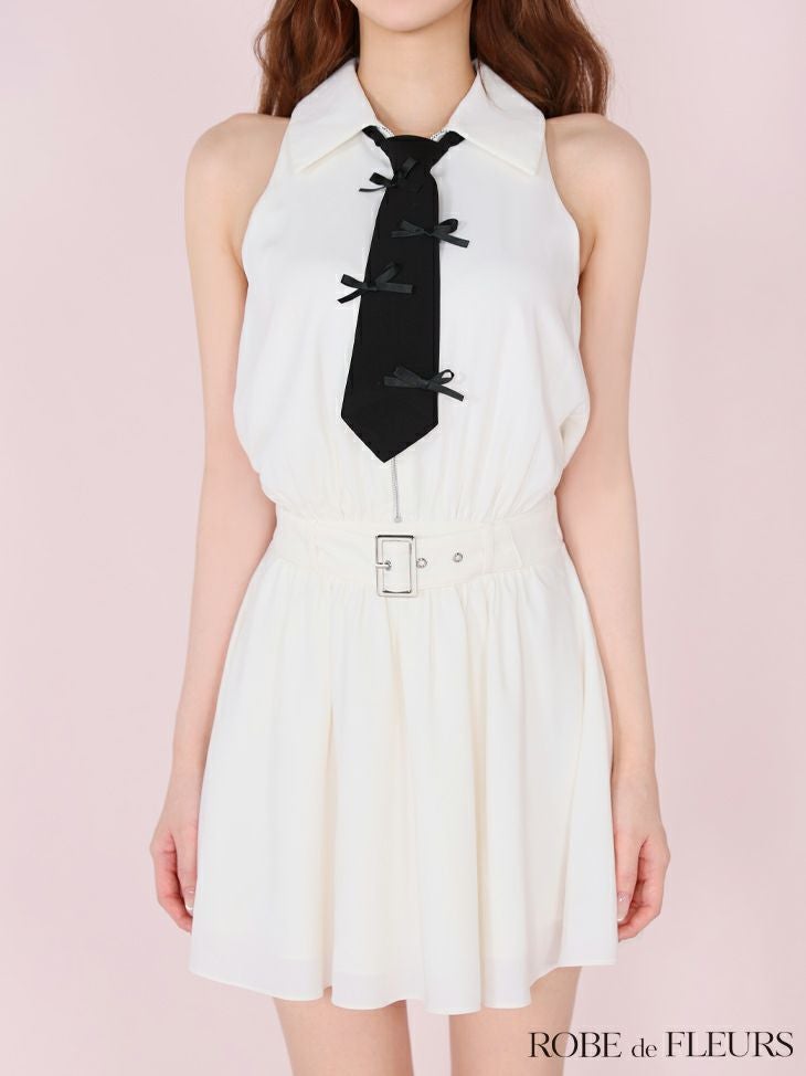 ROBE de FLEURS ローブドフルール リボンネクタイフレアミニキャバドレス fm3387