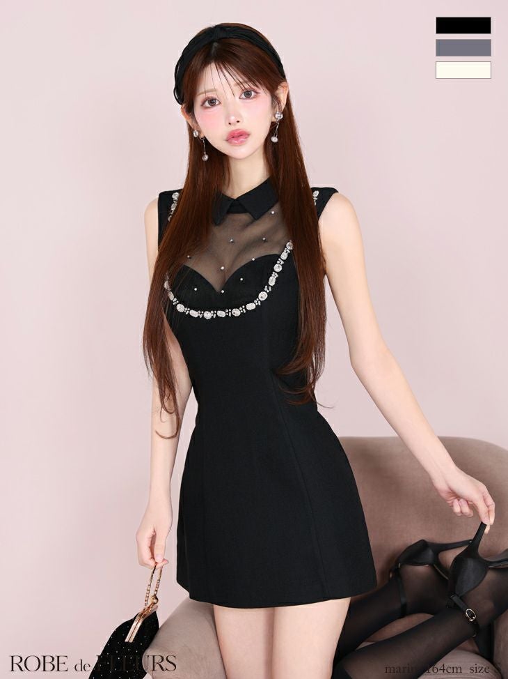 ROBE de FLEURS ローブドフルール ビジューシアーチュールタイトミニ