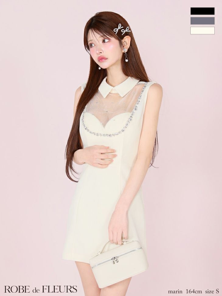 ROBE de FLEURS ローブドフルール ビジューシアーチュールタイトミニ