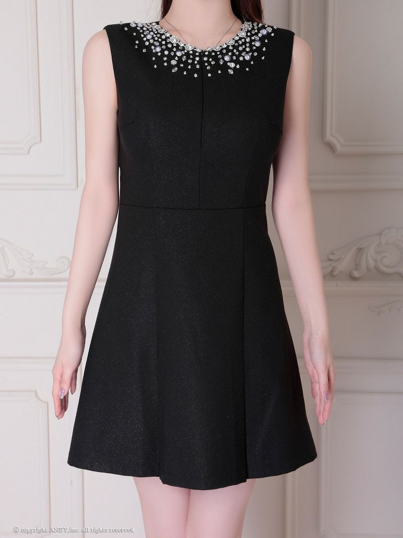 an アン ビジューカラー バックオープン プリーツスカート フレア ミニドレス ワンピース aoc-3874