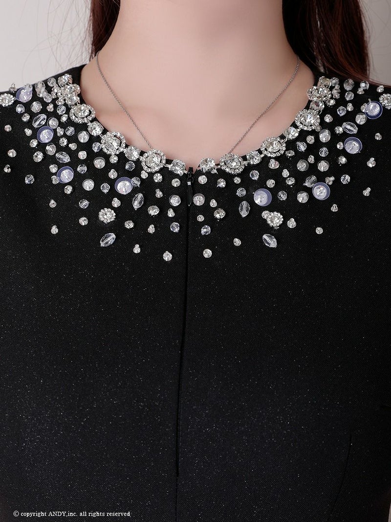 an アン ビジューカラー バックオープン プリーツスカート フレア ミニドレス ワンピース aoc-3874