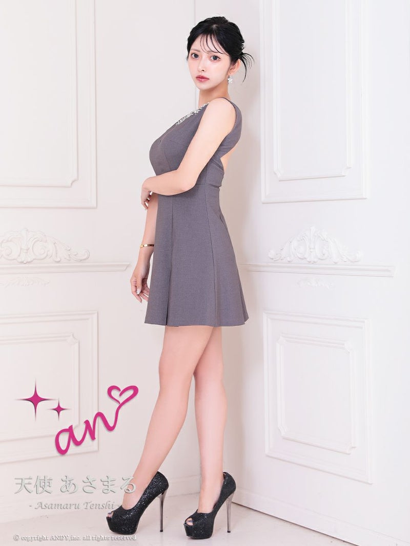 an アン ビジューカラー バックオープン プリーツスカート フレア ミニドレス ワンピース aoc-3874