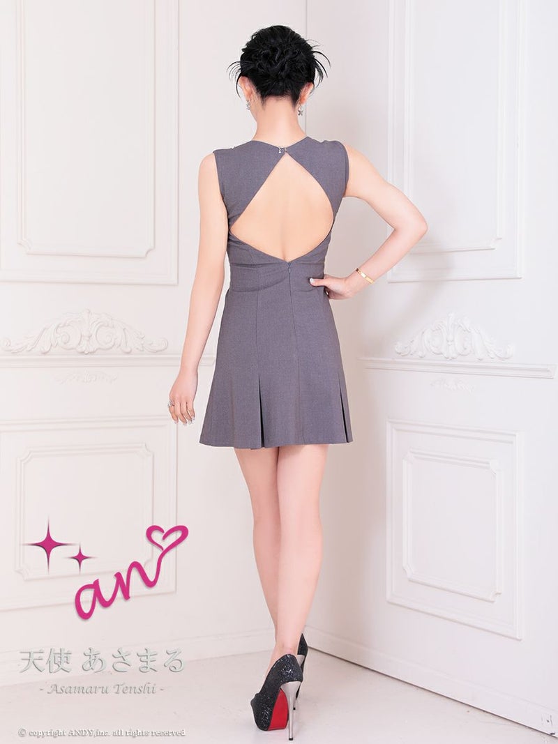 an アン ビジューカラー バックオープン プリーツスカート フレア ミニドレス ワンピース aoc-3874