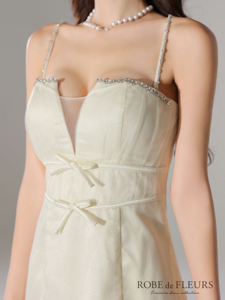 ROBE de FLEURS ローブドフルール ラメチュールサテンバストビジューミニキャバドレス fm3582