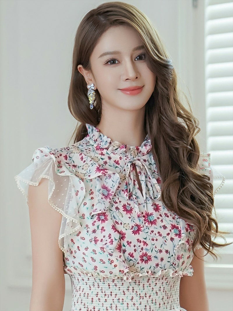 ERUKEI エルケイ ティアード・フリル・プチハイネック・ミディアムドレス・ワンピース ek-s31208