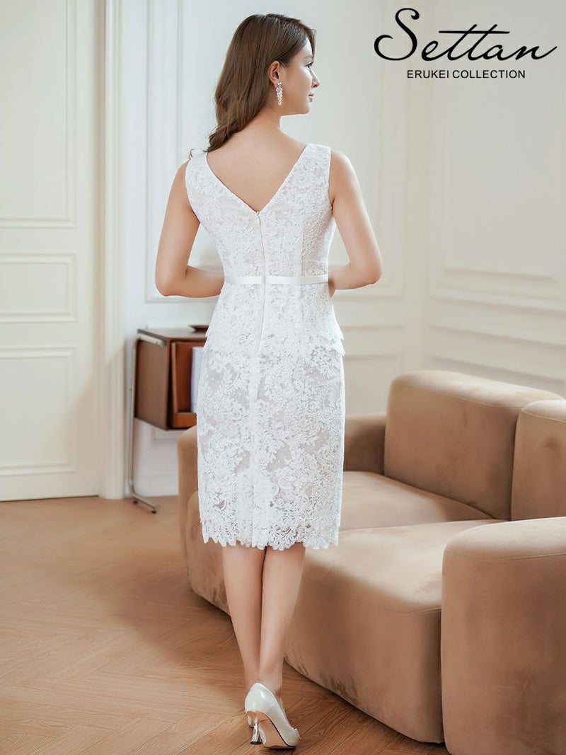 ERUKEI エルケイ ノースリーブ・総レース・リボン・タイト・ミディアムドレス・ワンピース ek-e25068