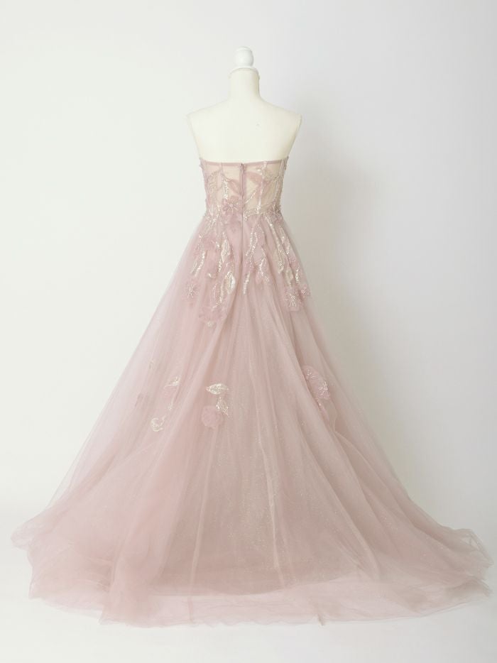 vanityME.couture. バニティミークチュール スパンコール刺繍 フラワーモチーフ スリット入り ベアトップ プリンセス 姫 ロングドレス バースデードレス ブラッシュピンク vctr-l-a1294-2