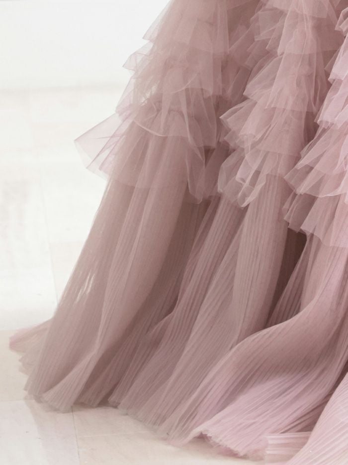 【2点セット】vanityME.couture. バニティミークチュール オフショル チュール ビジューライン ヌードベース リボンショール付き プリンセス 姫 ロングドレス バースデードレス ブラッシュピンク vctr-l-a1150-2