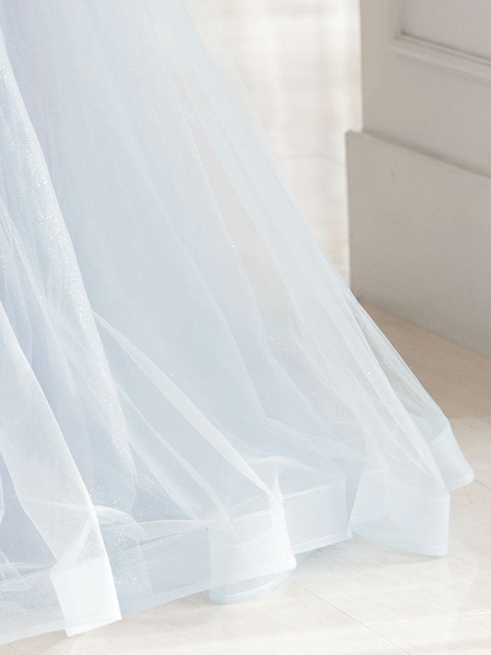 vanityME.couture. バニティミークチュール パフスリーブ フラワー×バタフライモチーフ スパンコール刺繍 プリンセス 姫 ロングドレス バースデードレス パリブルー vctr-l-a1108