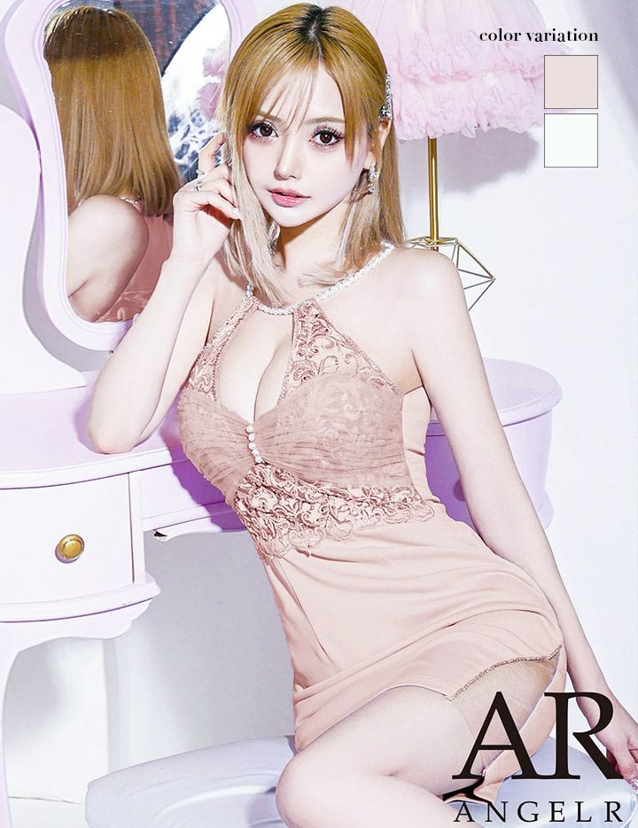 AngelR エンジェルアール ホルターネックパールレースメッシュタイトマイクロミニドレス ar25220