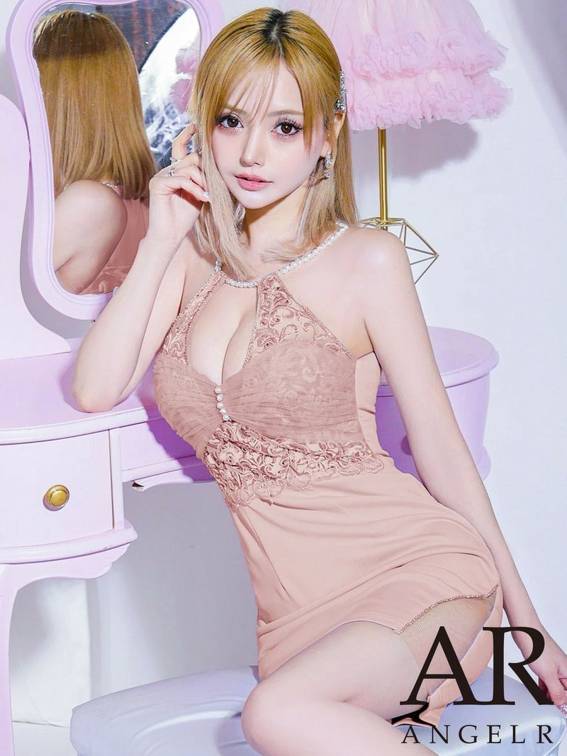 AngelR エンジェルアール ホルターネックパールレースメッシュタイトマイクロミニドレス ar25220