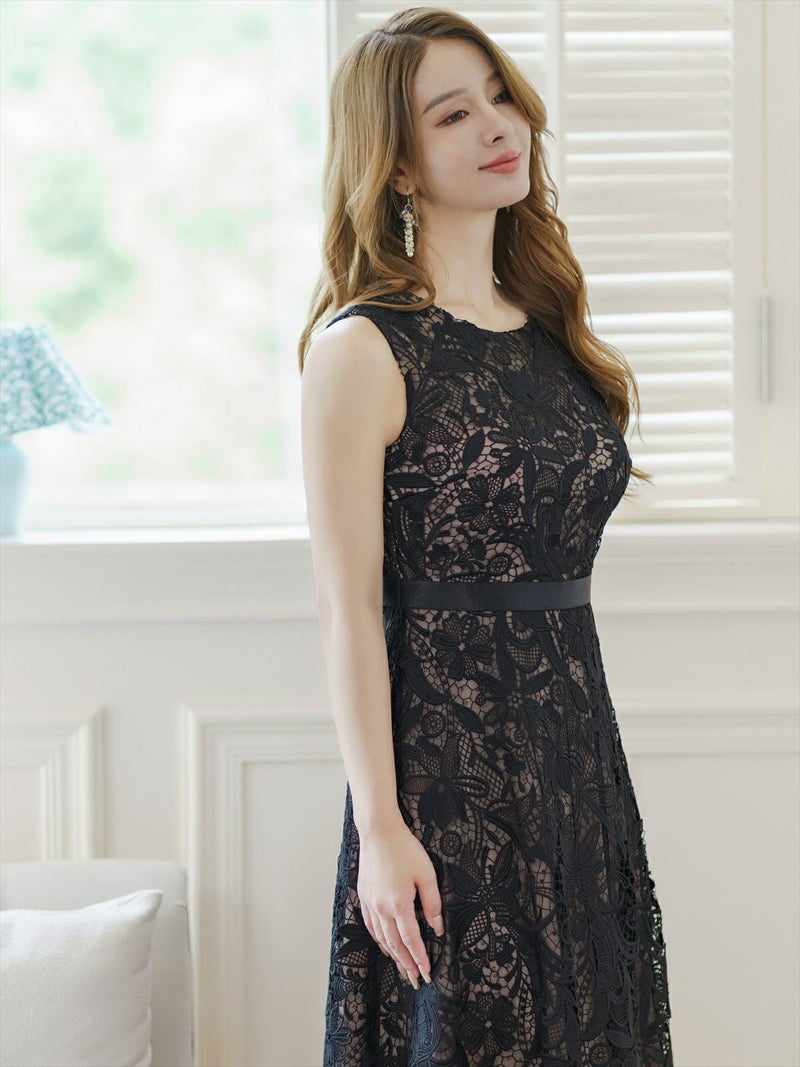 ERUKEI エルケイ 総レース・フラワーレース・ノースリーブ・Aライン・ミディアムドレス・ワンピース ek-c36087