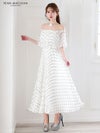 JEAN MACLEAN ジャンマクレーン オフショル/ドット柄/モノトーン/ローズコサージュチョーカー付き/3way/マキシ/フレア/ミディアムドレス ワンピース ja51854