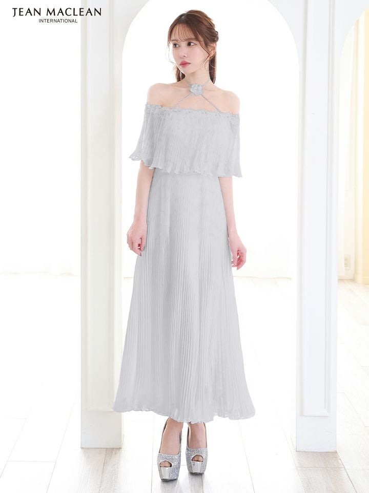 JEAN MACLEAN ジャンマクレーン オフショル/ワンカラー/シフォン/ローズコサージュチョーカー付き/3way/マキシ/フレア/ミディアムドレス ワンピース ja51867-ks