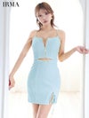 IRMA イルマ ワンカラー/ウエストカット/フロントジップ/ショルダーチェーン/スピンドルスリット/タイト ミニドレス ir55066