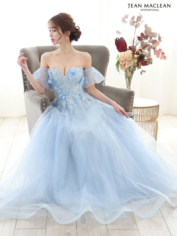 JEAN MACLEAN ジャンマクレーン 立体フラワーモチーフ/ビジュー刺繍/パフスリーブ付き/姫/ロングドレス ja51865