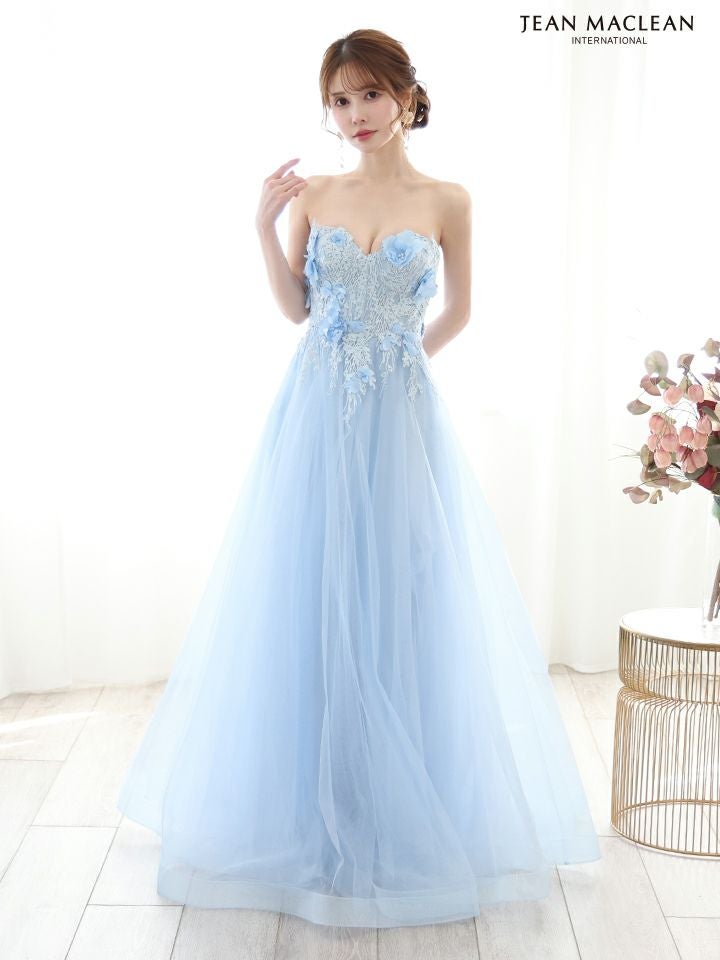 JEAN MACLEAN ジャンマクレーン 立体フラワーモチーフ/ビジュー刺繍/パフスリーブ付き/姫/ロングドレス ja51865