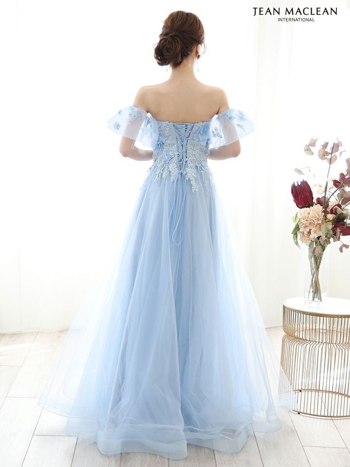 JEAN MACLEAN ジャンマクレーン 立体フラワーモチーフ/ビジュー刺繍/パフスリーブ付き/姫/ロングドレス ja51865
