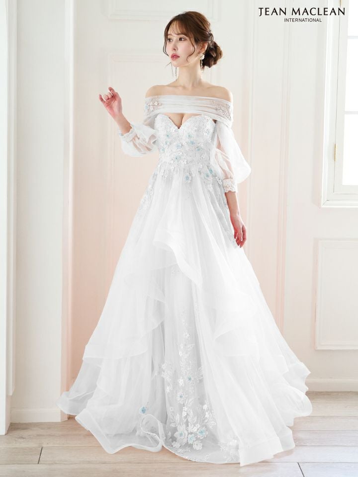JEAN MACLEAN ジャンマクレーン 立体フラワーモチーフ/オフショル/スリーブ付き/3way/姫/ロングドレス ja51866