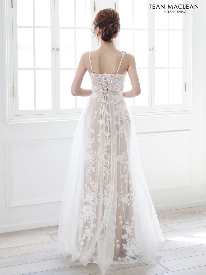 JEAN MACLEAN ジャンマクレーン フラワー総レース/ヌードベース/スリット入り/チュール/姫/ロングドレス ja51863
