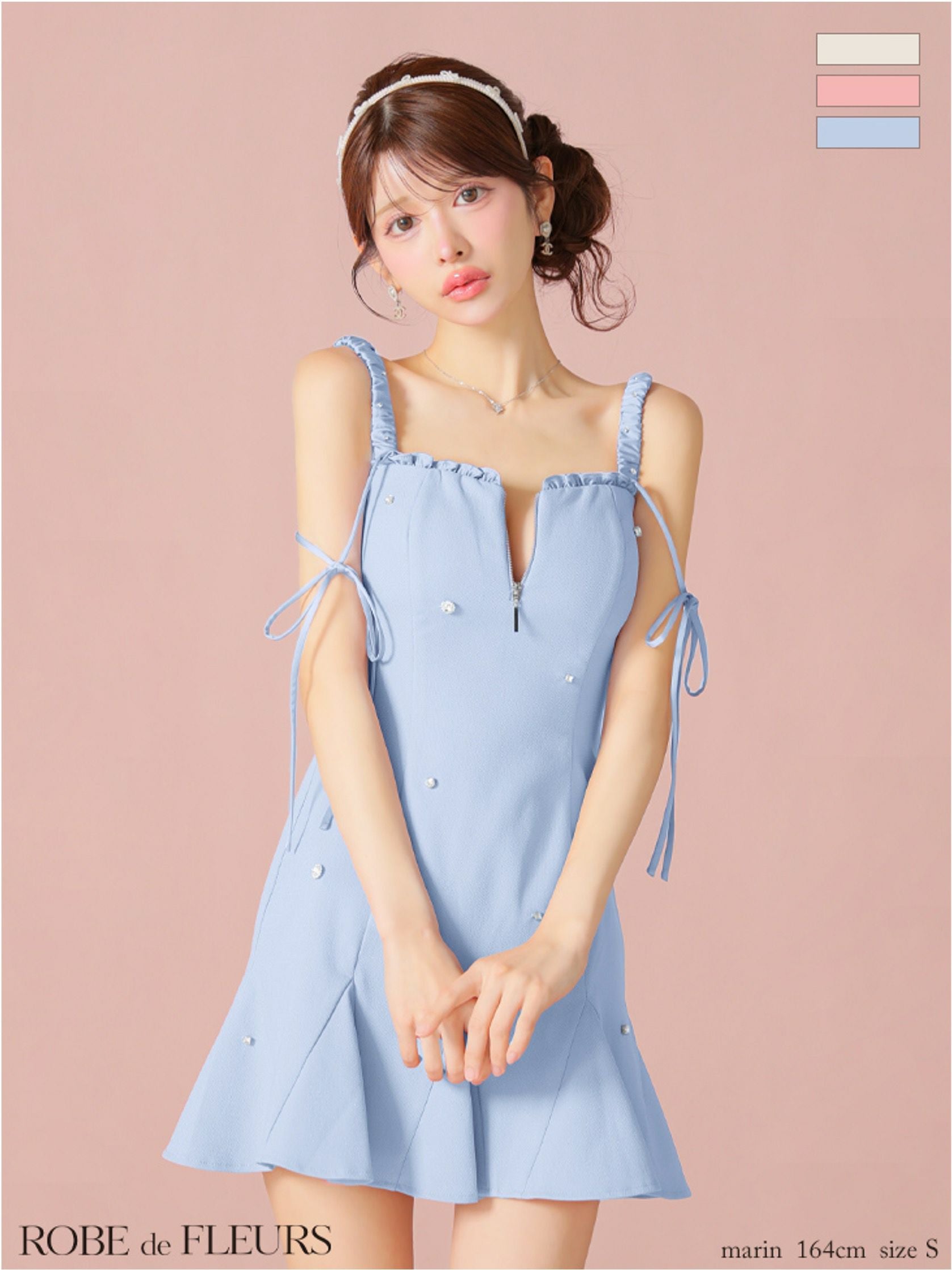 ROBE de FLEURS ローブドフルール ビジューセミフレアミニキャバドレス
